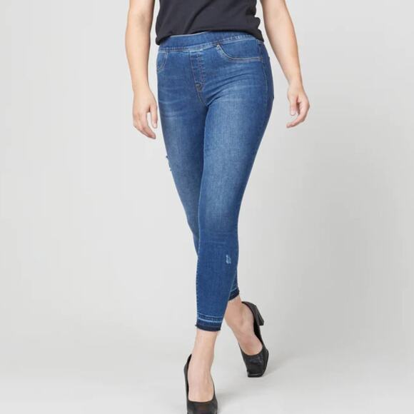 SPANX Denim - Spanx Distressed Ankle Skinny Jeans Blue Pull-On Stretch Size Large